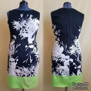 Tahari Floral Print Contrast Hem Fit-And-Flare Dress, Margarita